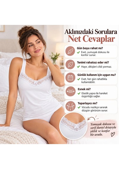 Womanandkids Night Beyaz Kadın Dantelli Kalın Askılı Atlet