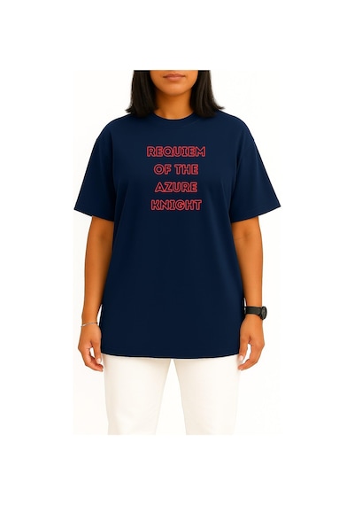 Bahriyeli Collection Oversize Requiem Of The Azure Knight Anime Göğüs Baskılı Unisex T-shirt Lacivert