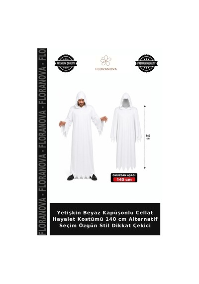 Yetişkin Beyaz Kapüşonlu Cellat Hayalet Kostümü 140 Cm Alternatif Seçim Özgün Stil Dikkat Çekici