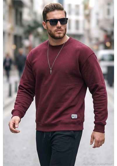 Buratti Regular Fit Bisiklet Yaka Pamuklu Içi Tüylü Yumuşak Şardonlu Erkek Sweat 5905255 Vişne