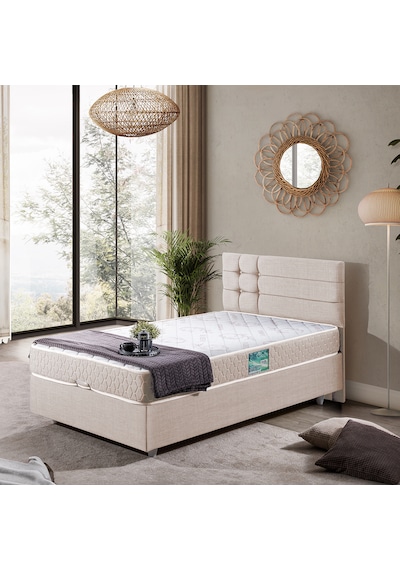 Viyana Tek Kişilik Baza Başlık Comfort Yatak Seti Krem 90 x 190