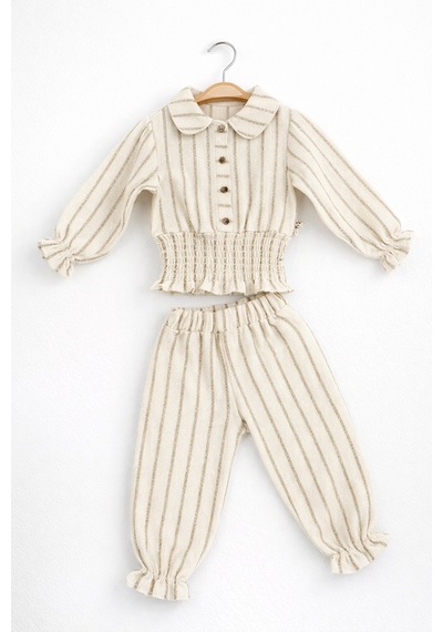 Babyhola Müslin Kız Bebek Bayramlık Takım Simli İp Geçişli Gipe Detaylı 2012 Kahverengi