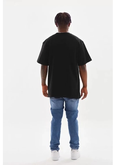 Modi Green Baskılı Unisex Günlük Stil Vintage Efekt Siyah Pamuklu Oversize T
