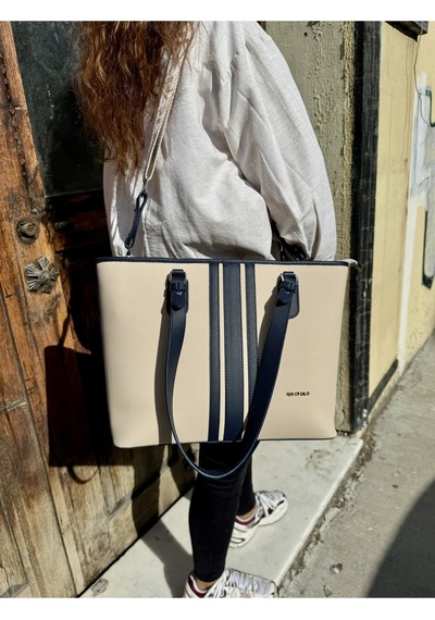 Kadın Orijinal Just Polo Yeni Sezon Büyük Boy 3 Bölmeli Lüks El Ve Omuz Çantası Shoulder Bag Ekru