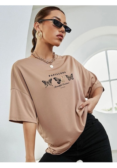 Unisex Kelebek Baskılı Oversize T-shirt 001