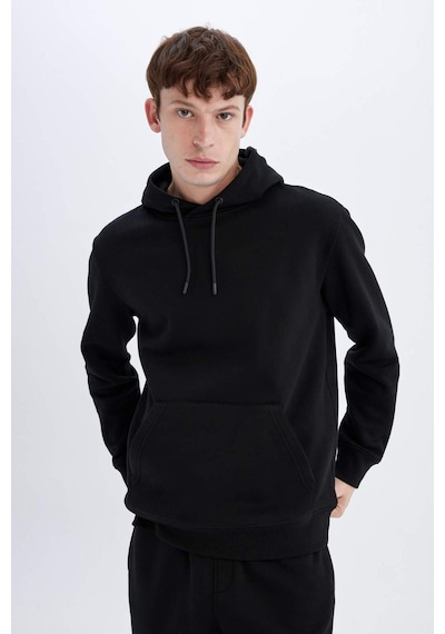 DeFacto Regular Fit Kapüşonlu Kanguru Cepli İçi Yumuşak Tüylü Basic Düz Sweatshirt X8283AZ24AUBK81