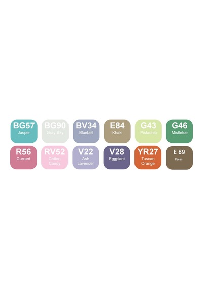 Copic Sketch Ex6 12-er Set G43, G46, Bg57, Bg90, E84, E89, Bv34, V22, V28, Rv52, R56, Yr27 103 Ivory