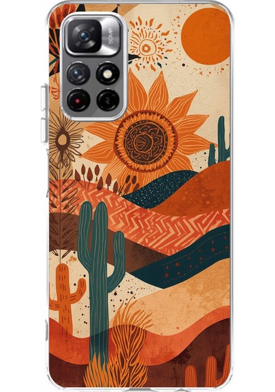 Redmi 10 Uyumlu Etnik Güneş Ve Mandala Figürlü Toprak Tonları Baskılı Silikon Kılıf Renkli