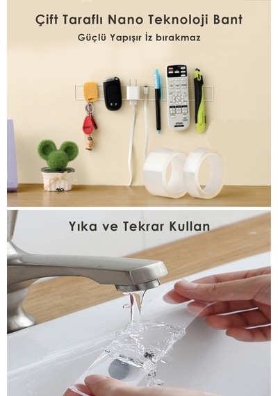 Technojet 5 Metre Çift Taraflı Nano Teknoloji Kalın ve Süper Güçlü Bant  Duvar Çerçeve Taşıyıcı