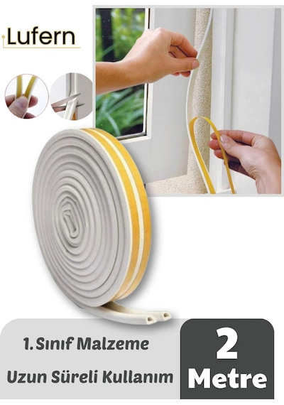 2 Metre Beyaz Pvc Doğrama Kapı Pencere Soğuk Geçirmez Sızdırmaz İzolasyon Fitil Yapışkanlı 1x2 2 Mt