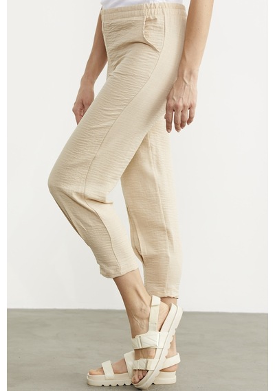 Paça Büzgü Detaylı Krep Pantolon - Taş 001