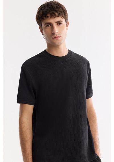 Avva Erkek Siyah Bisiklet Yaka Pamuklu Elastan Regular Fit T-shirt A61y1023