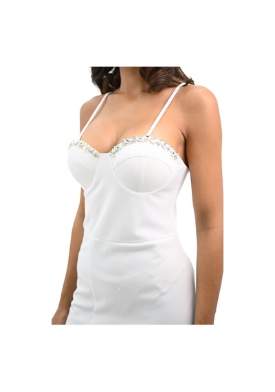 Koza Butik Kadın Taş İşlemeli Yırtmaç Detaylı Elbise 5247-25 001