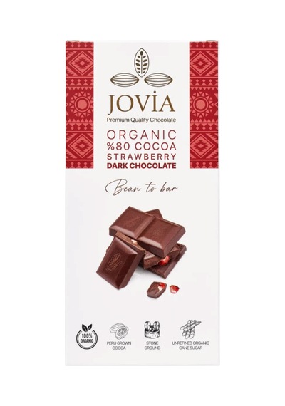 Jovia Organik %80 Cocoa Dark Çikolata Strawberry 85 G - 4 Adet Tarı