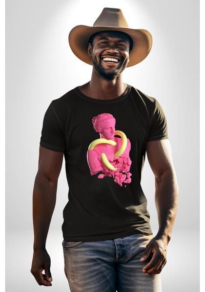 Pop Art Yaratıcı Heykel Pembe Unisex Unisex Siyah Organik Baskılı T-shirt Penye Yüksek Kalite Siyah