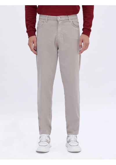 Kip Bej Dokuma Carrot Fit Casual Pamuk Karışımlı Pantolon Bej