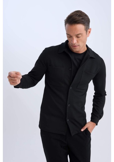 DeFacto Regular Fit Polo Yaka Gömlek Ceket D7243AX25SPBK81