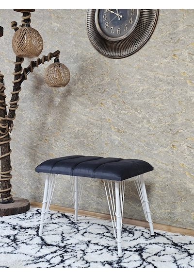 Zafir Metal Beyaz Tel Ayaklı 60 Cm Puf Bench - Puf - Bench - Oturak - Mutfak Oturağı - Antre Oturağı Füme