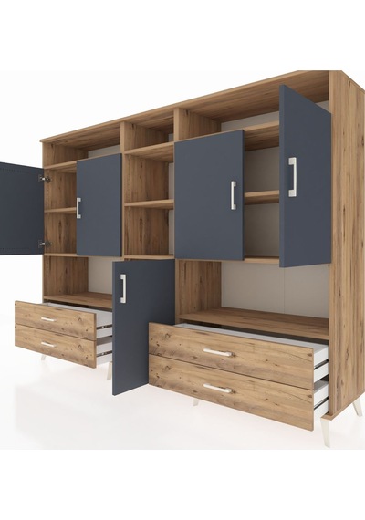 Hyperion Dolap 12 Raflı 4 Çekmeceli 5 Kapaklı 220x44x163 Çam-antr Çam-antrasit/çam Hyperion Dolap 12 Raflı 4 Çekmeceli 5 Kapaklı 220x44x163 Çam-antr Çam-antrasit/çam