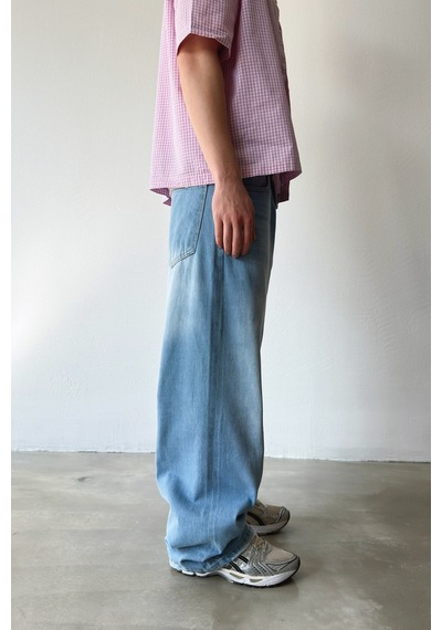 Flaw Çizgili Eskitme Model Baggy Jean-29012 Buz Mavi