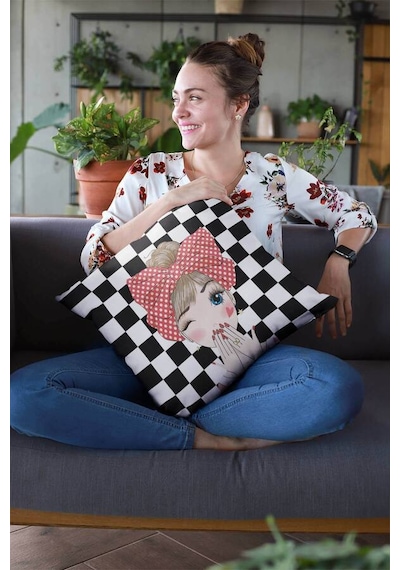 Siyah Pop Art Çift Taraflı Yastık Kırlent Kılıfı Krl111n11