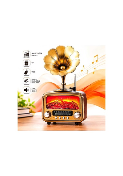 Vintage Retro Bluetooth Hoparlör Gramofon Tasarımlı Am Fm Sw Radyo Usb Tf Kartlı Rt-422 Evimdeyokyok