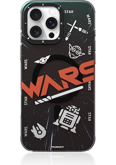 Apple Uyumlu iPhone 16 Pro Kılıf Magsafe Özellikli Airbagli Hologram Youngkit Interstellar Serisi Siyah - Turuncu