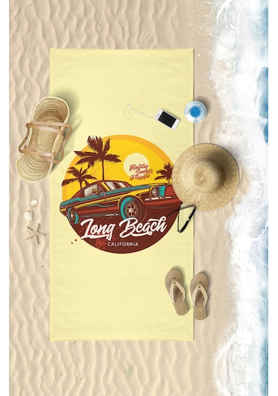 Vevien Tong Beach Car Dijital Baskılı Plaj Havlusu Sarı 75x150 Cm