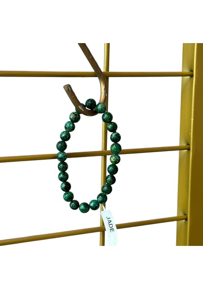 Kırmızı Sanat Evi Jade Doğal Taş Sıralı Koyu Yeşil Lastikli Bileklik