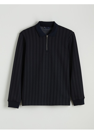 Lcwaıkıkı Classic Lacivert Polo Yaka Çizgili Erkek Sweatshirt