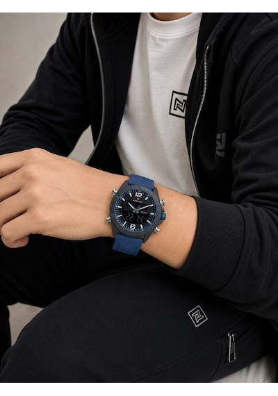 Naviforce Silokon Kordon Dijital & Analoğ Mekanizma Bileklik Hediyeli 3 Atm Erkek Kol Saati Nf9264.2 Siyah