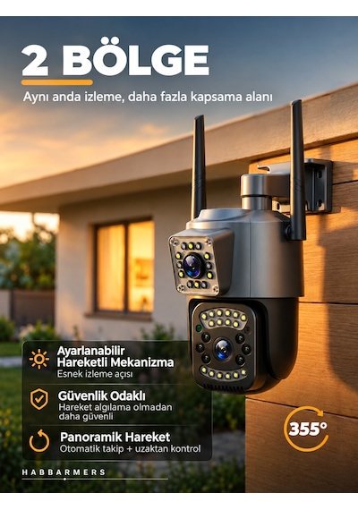 6mp Wifi Çift Lensli Ptz Güvenlik Kamerası Hareket Takibi Gece Görüşü Uzaktan İzleme İki Yönlü Ses Dış Mekan Kamera