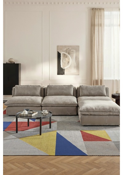 Arline 03 Modern Geometrik Tasarım Renkli Yıkanabilir Dokuma Taban Şönil Baskılı Salon Ev Halısı Sarı Kırmızı Mavi 3