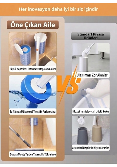 Manyetik Duvara Monte Tek Kullanımlık Tuvalet Fırçası Seti 360 Esnek Sünger Başlıklı Wc Klozet Te Beyaz