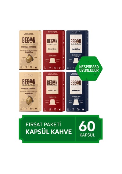 Begon Kahve Nord Kivu Nespresso Uyumlu Alüminyum Kapsül Kahve Seti 6 x 10'lu