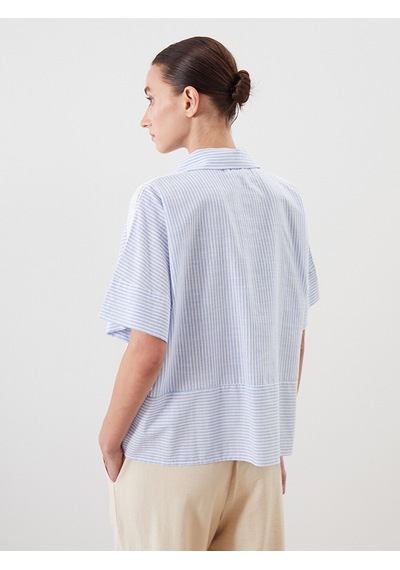 Lcwaıkıkı Classic Beyaz Çizgili Dantel Detaylı Oversize Kadın Gömlek