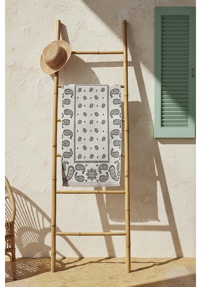 Gri Retro %100 Pamuklu Plaj Havlusu 70x140 Cm