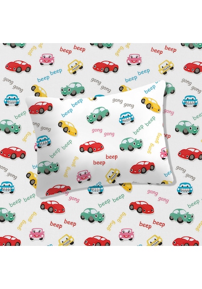 %100 Pamuklu Bebek Lastikli Çarşaf 60x120+20 Bebek Yastık Kılıfı 35x45 Araba Desenli