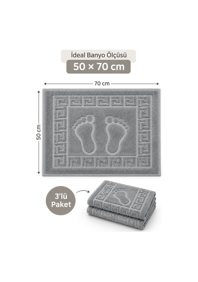 3'lü Banyo Ayak Havlusu 50x70 Cm 250 Gr Footera Gri