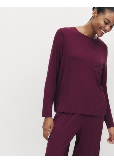 Marks & Spencer Uzun Kollu Pijama Üstü T37003697T Bordo