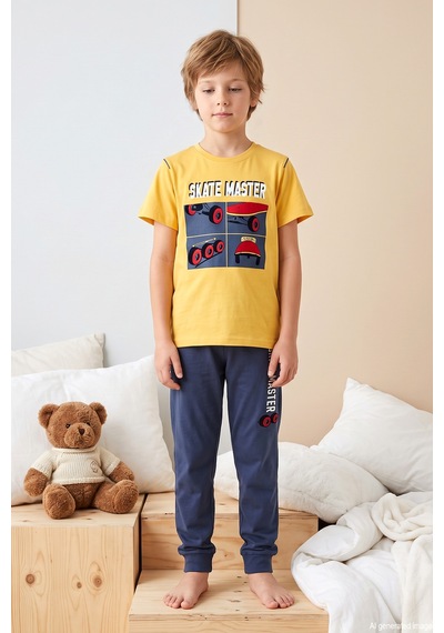 Remsa Erkek Çocuk Kısa Kol Penye Pijama Takımı 4269 Sarı