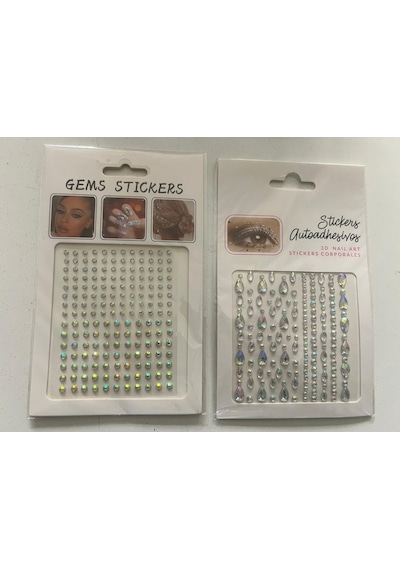 2 Kartela Birden Face Gems Yapışkanlı Yüz Taşı Seti