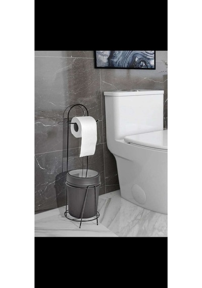 Siyah Lux Çöp Kovalı Tuvalet Kağıtlık Stantı Wc Kağıtlık Çöp Kovalı Siyah