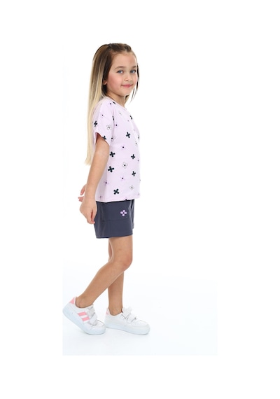 Toontoy Kids Toontoy Kız Çocuk Garni Komple Çiçek Baskılı Şortlu Takım Açık Lila