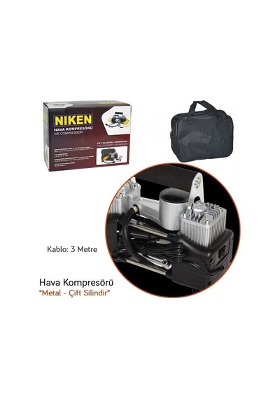 Niken Araç Lastik Hava Kompresör Metal Çift Silindir Büyük Çantalı Niken 025 001 06 01
