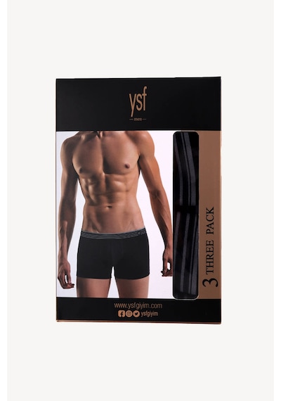 Ysf Erkek Siyah Erkek 3 Lü Pamuklu Boxer