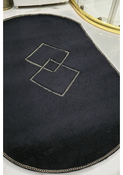 Kaymaz Taban Oval Puffy Peluş Ultra Yumuşak 80x120 Cm Şık Tasarım, Suya Dayanıklı Banyo Paspası Siyah