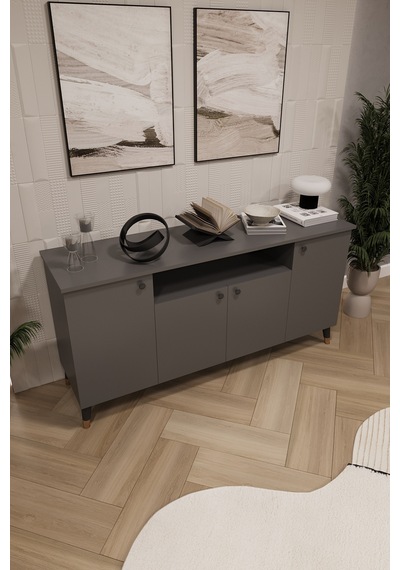 Asra Trend Lüks Konsol Tv Ünitesi %100 Mdf Salon Ve Yemek Odası Ünitesi Knsl02 Koyu Gri