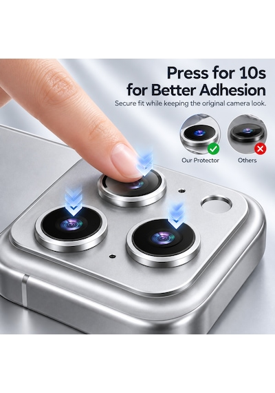 Apple iPhone 18 Pro Max Uyumlu Pürüzsüz Çerçeveli Tam Koruma Kamera Camı / Lens Koruyucu - Gümüş