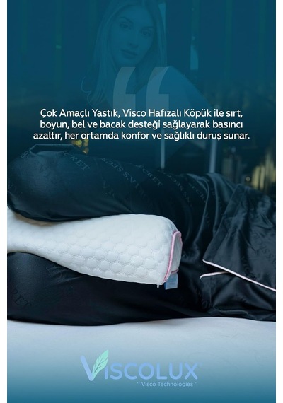 Çok Amaçlı Ortopedik Visco Yastık - Horlama Yastığı Hamile Yastığı Pembe 42x18x9, Pembe Genel